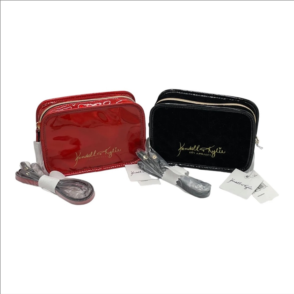 Kendall + Kylie Crossbody Purse Removable Strap Clutch Bag Red & Black Set